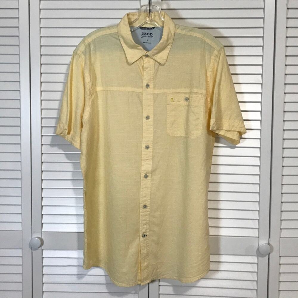 IZOD Saltwater Yellow Cotton Dockside Chambray Relaxed Classic Shirt Men L